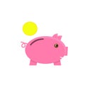 Pink piggy Bank with coin. Vector illustration in flat style i Royalty Free Stock Photo